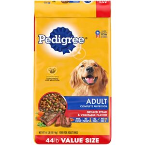 pedigree complete nutrition adult dry dog food grilled steak & vegetable flavor dog kibble, 44 lb. bonus bag