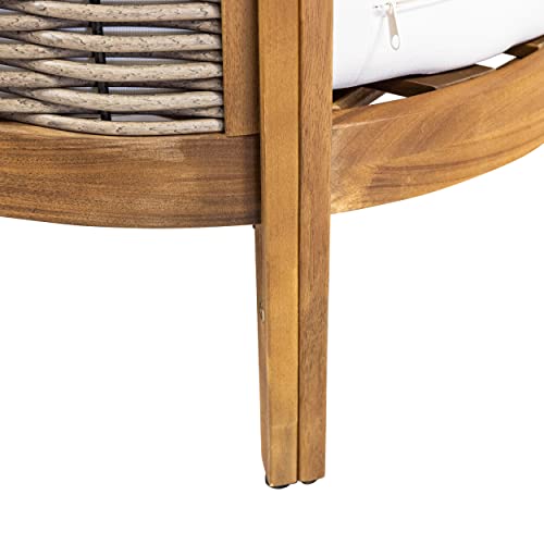 CHRISTOPHER KNIGHT HOME Burchett Outdoor 4pc Chat Set - Acacia Wood and Wicker - Teak/Mixed Brown/Beige