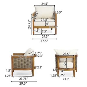 CHRISTOPHER KNIGHT HOME Burchett Outdoor 4pc Chat Set - Acacia Wood and Wicker - Teak/Mixed Brown/Beige