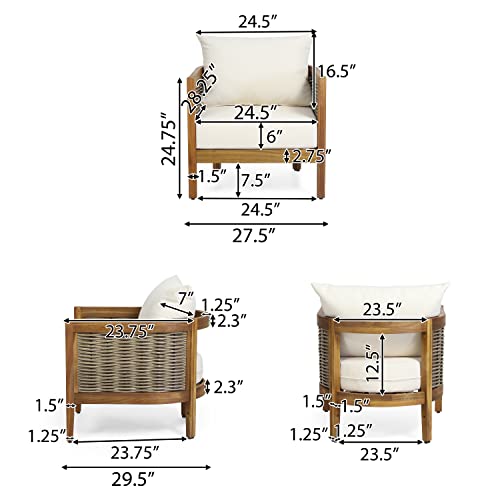 CHRISTOPHER KNIGHT HOME Burchett Outdoor 4pc Chat Set - Acacia Wood and Wicker - Teak/Mixed Brown/Beige