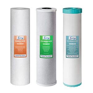 ispring f3wgb32bm 4.5” x 20” 3-stage whole house water filter set replacement pack with sediment, cto carbon block, and iron & manganese reducing cartridges fits wgb32bm , white (pack of 1)