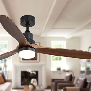sofucor ceiling fan 60” wood ceiling fan with lights remote control walnut blades dimmable light reversible dc motor modern ceiling fan for kitchen, bedroom, basement, dining, living room matte black