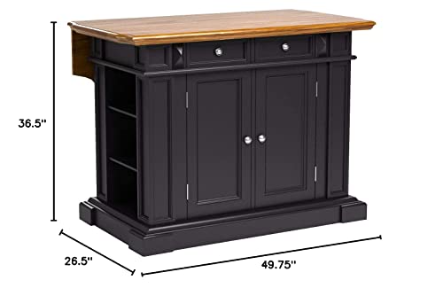 homestyles Americana Kitchen Island with Wood Top and Drop Leaf Breakfast Bar, Storage with Drawers and Adjustable Shelves, 50 Inch Width, Black and Oak