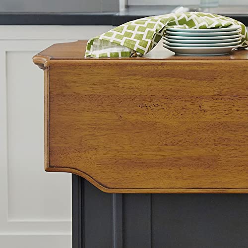 homestyles Americana Kitchen Island with Wood Top and Drop Leaf Breakfast Bar, Storage with Drawers and Adjustable Shelves, 50 Inch Width, Black and Oak