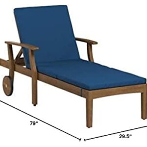 Christopher Knight Home Perla Outdoor Chaise Lounges with Water Resistant Cushions, 4-Pcs Set, Teak Finish / Blue