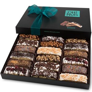 biscotti cookies gift basket | gourmet holiday chocolate food | unique gift idea for him or her, birthday, anniversary, corporate tray | snacks for men, women – oh! nuts