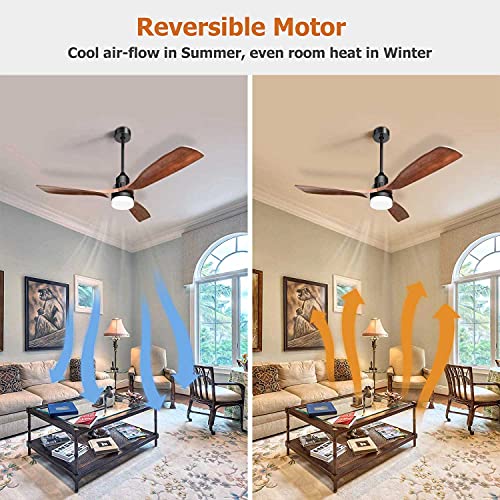 Sofucor 52-Inch Wood Ceiling Fan with LED Lights and Remote - Adjustable Speeds, Reversible 35W Quiter Motor 5250 CFM for Living Room, Bedroom, Patio - Matte Black