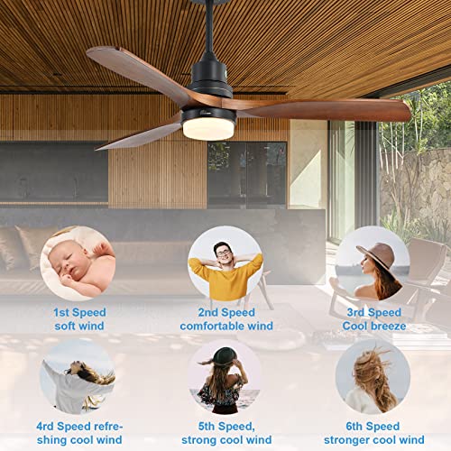 Sofucor 52-Inch Wood Ceiling Fan with LED Lights and Remote - Adjustable Speeds, Reversible 35W Quiter Motor 5250 CFM for Living Room, Bedroom, Patio - Matte Black