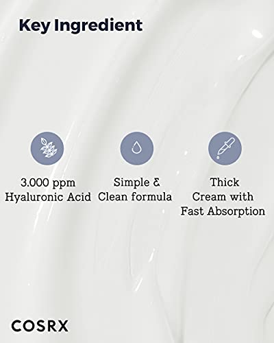 COSRX Hyaluronic Acid Moisturizing Cream, Long-lasting Hydration, Rich Moisturizer for Sensitive Skin 3.53 oz / 100g, Korean Skin Care, Animal Testing Free, Parabens Free