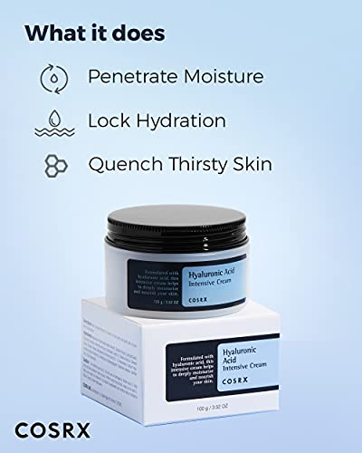 COSRX Hyaluronic Acid Moisturizing Cream, Long-lasting Hydration, Rich Moisturizer for Sensitive Skin 3.53 oz / 100g, Korean Skin Care, Animal Testing Free, Parabens Free