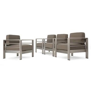 christopher knight home cape coral outdoor aluminum club chairs with water resistant cushions, 4-pcs set, khaki