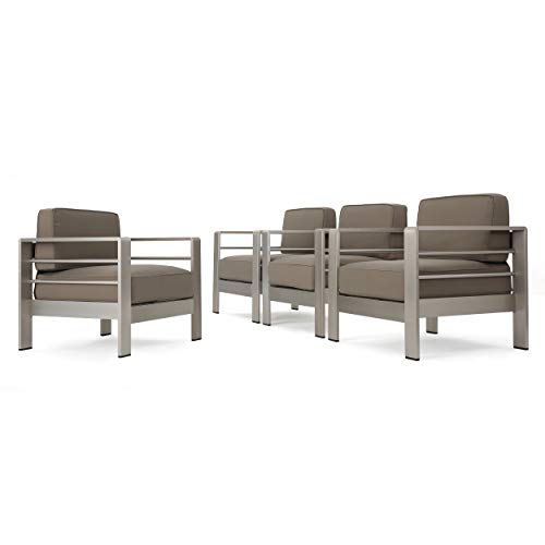 Christopher Knight Home Cape Coral Outdoor Aluminum Club Chairs with Water Resistant Cushions, 4-Pcs Set, Khaki