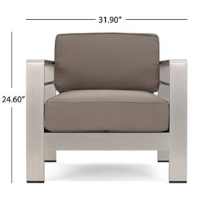 Christopher Knight Home Cape Coral Outdoor Aluminum Club Chairs with Water Resistant Cushions, 4-Pcs Set, Khaki