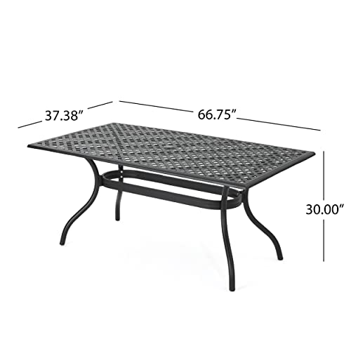 Christopher Knight Home Cayman Outdoor 6-Seater Cast Aluminum Dining Set, 7-Pcs Set, Black Sand