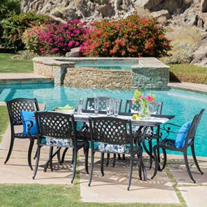 Christopher Knight Home Cayman Outdoor 6-Seater Cast Aluminum Dining Set, 7-Pcs Set, Black Sand