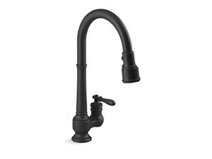 kohler 99260-bl artifacts single-hole kitchen sink faucet with 17-5/8 in. pull-down spout and 3-function sprayhead, matte black