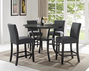 roundhill furniture collection biony espresso wood counter height dining set with gray fabric nailhead stools,