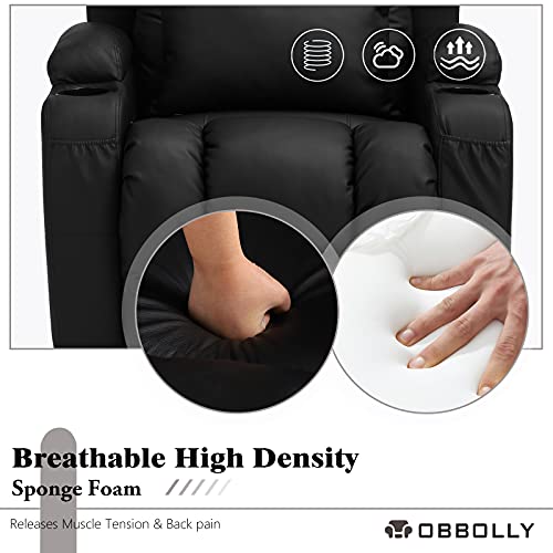 OBBOLLY Swivel Rocker Recliner Chair - Manual Glider Rocking Recliner Chair, Wingback Design 360° Swivel Chair with Lumbar Pillow, Cup Holders, Side Pockets for Living Room, Faux Leather (2, Black)