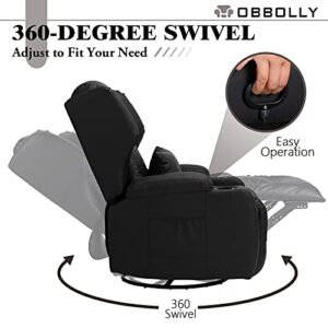 OBBOLLY Swivel Rocker Recliner Chair - Manual Glider Rocking Recliner Chair, Wingback Design 360° Swivel Chair with Lumbar Pillow, Cup Holders, Side Pockets for Living Room, Faux Leather (2, Black)