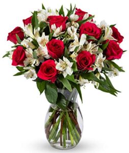 benchmark bouquets signature roses and alstroemeria, with vase (fresh cut flowers)