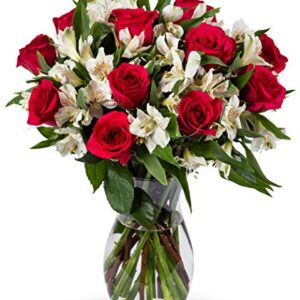 Benchmark Bouquets Signature Roses and Alstroemeria, With Vase (Fresh Cut Flowers)