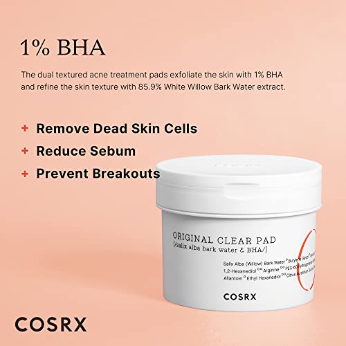 COSRX BHA Cleansing Pad, Facial Exfoliant-Soacked Pad for Blackheads, Whiteheads, Minimizing Englarged Pores, Prevent Breakouts, 70 Pads, Artificial Fragrance-Free, Parabens-Free, Korean Skincare