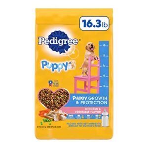 pedigree puppy growth & protection dry dog food chicken & vegetable flavor, 16.3 lb. bag