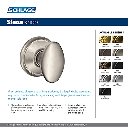 SCHLAGE F40 SIE 716 Sienna Door Knob, Bed & Bath Privacy Lock, Aged Bronze