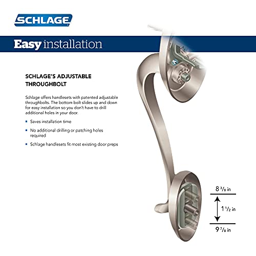 Schlage F60 V PLY 619 ACC Plymouth Front Entry Handleset with Accent Lever, Deadbolt Keyed 1 Side, Satin Nickel