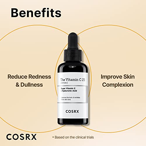 COSRX Pure Vitamin C 23% Serum with Vitamin E & Hyaluronic Acid, Brightening & Hydrating Facial Serum for Dark Spots, Fine Lines, Uneven Skin Tone, 0.67fl.oz/20ml, Animal Testing-Free, Korean Skincare