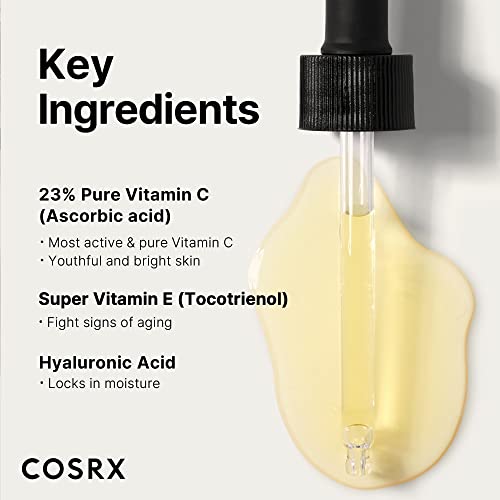 COSRX Pure Vitamin C 23% Serum with Vitamin E & Hyaluronic Acid, Brightening & Hydrating Facial Serum for Dark Spots, Fine Lines, Uneven Skin Tone, 0.67fl.oz/20ml, Animal Testing-Free, Korean Skincare