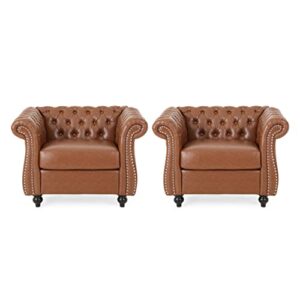 christopher knight home editha traditional chesterfield club chairs (set of 2), cognac brown, dark brown