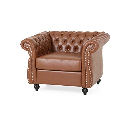 Christopher Knight Home Editha Traditional Chesterfield Club Chairs (Set of 2), Cognac Brown, Dark Brown