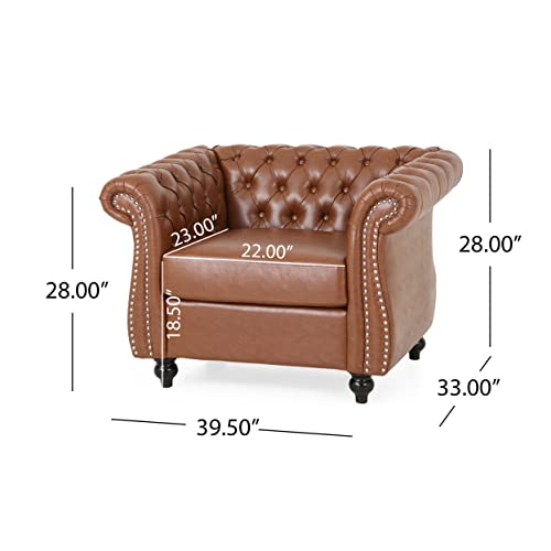 Christopher Knight Home Editha Traditional Chesterfield Club Chairs (Set of 2), Cognac Brown, Dark Brown