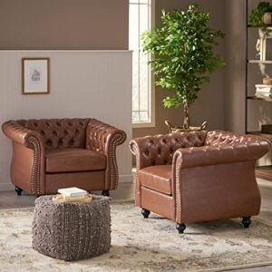 Christopher Knight Home Editha Traditional Chesterfield Club Chairs (Set of 2), Cognac Brown, Dark Brown