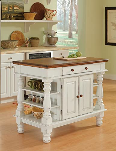 Homestyles Kitchen Island Americana Dual Side Storage Cabinet, 36 Inches High by 42 Inches Wide, Antique White