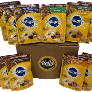 Pedigree Wet Dog Food Pouch Variety Bundle, Choice Cuts in Gravy, 12 Pouches Assorted Flavors - Chicken, Hickory, Filet Mignon, Beef, Casserole