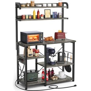 topfurny baker’s rack with power outlet, coffee station, microwave oven stand, kitchen shelf, microwave cart, 7-tier microwave stand or coffee bar table organizer, for spice, pots and pans organizer