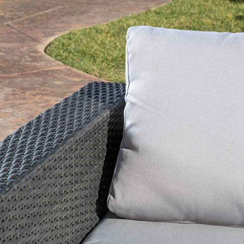 Christopher Knight Home Santa Rosa Outdoor Wicker 6-Seater Sectional Sofa Set with Aluminum Frame and Water Resistant Cushions, 7-Pcs Set, Grey / Silver Grey