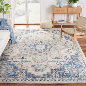 safavieh madison collection 8′ x 10′ ivory/grey mad473c boho chic medallion distressed non-shedding living room bedroom dining home office area rug