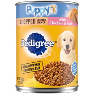 pedigree chopped ground dinner puppy canned soft wet dog food with chicken & beef, 13.2 oz. cans 12 pack