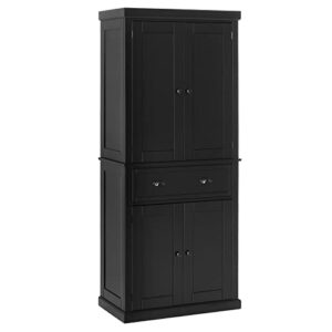 homcom 72″ traditional freestanding kitchen pantry cupboard with 2 cabinet, drawer and adjustable shelves, black