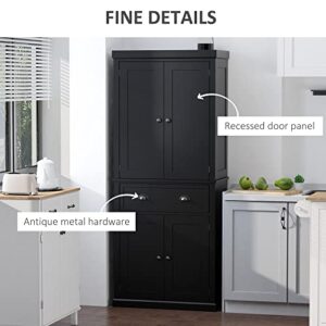 HOMCOM 72" Traditional Freestanding Kitchen Pantry Cupboard with 2 Cabinet, Drawer and Adjustable Shelves, Black