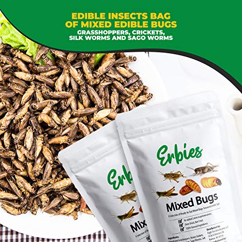 Erbies Edible Bugs Mixed Trail Mix, 15g Bag, Seasoned and Crunchy Insects, Crickets, Grasshoppers, Silkworm Pupae, and Sago Worms, Protein Packed Snack, Fun Gift Idea (1-Pack)