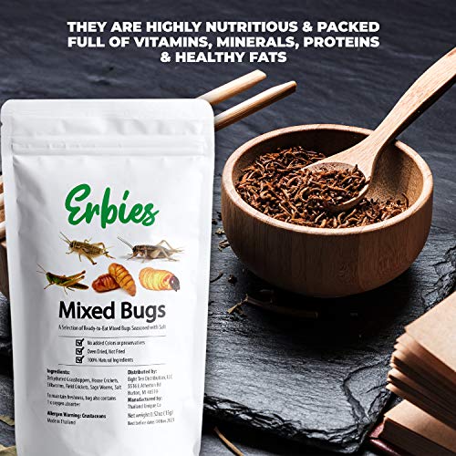 Erbies Edible Bugs Mixed Trail Mix, 15g Bag, Seasoned and Crunchy Insects, Crickets, Grasshoppers, Silkworm Pupae, and Sago Worms, Protein Packed Snack, Fun Gift Idea (1-Pack)