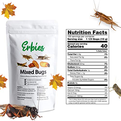 Erbies Edible Bugs Mixed Trail Mix, 15g Bag, Seasoned and Crunchy Insects, Crickets, Grasshoppers, Silkworm Pupae, and Sago Worms, Protein Packed Snack, Fun Gift Idea (1-Pack)