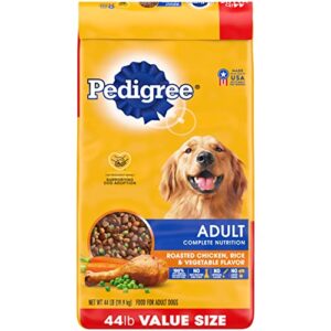 pedigree complete nutrition adult dry dog food roasted chicken, rice & vegetable flavor dog kibble, 44 lb. bonus bag