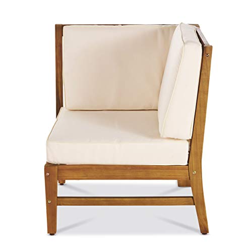 Christopher Knight Home Perla Outdoor Acacia Wood Sofa Set with Water Resistant Cushions, 7-Pcs Set, Teak Finish / Cream