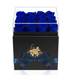Perfectione Roses Luxury Preserved Roses in a Box, Royal Blue Real Roses Valentines Day Gifts for Her, Mothers Day Gifts, Birthday Gifts for Women
