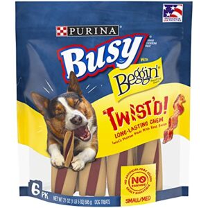 purina busy with beggin’ made in usa facilities small/medium breed dog treats, twist’d – 6 ct. pouch